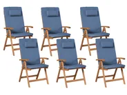Set of 6 Garden Chairs with Cushions JAVA PREMIUM Acacia Wood Blue_1070808