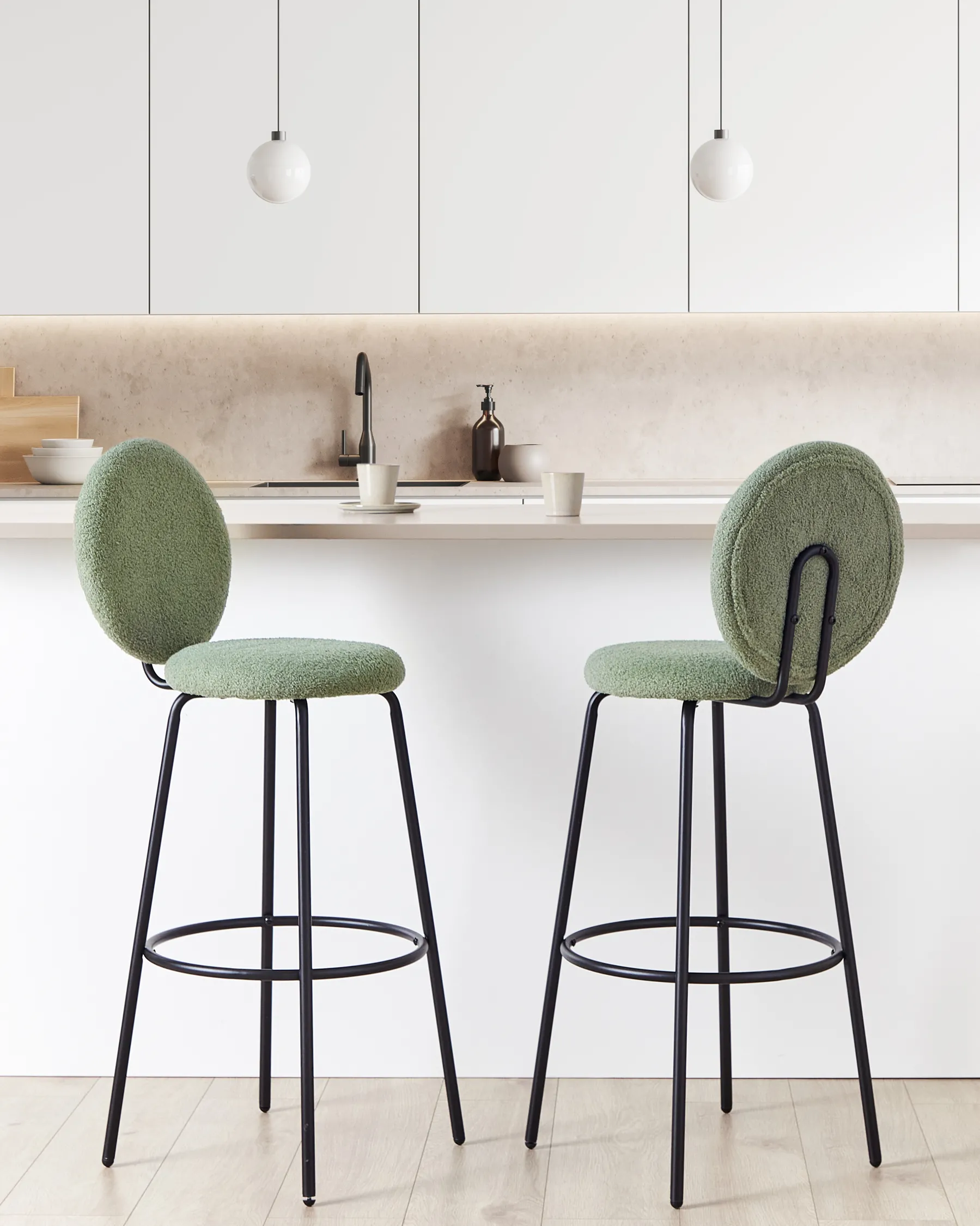 Set of 2 Bar Chairs EMERY Boucle Light Green_913947