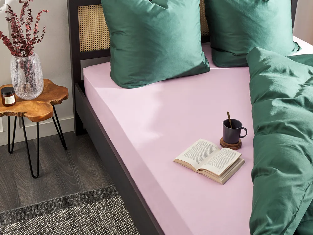 Fitted Sheet JANBU 160 x 200 cm Cotton Pastel Pink