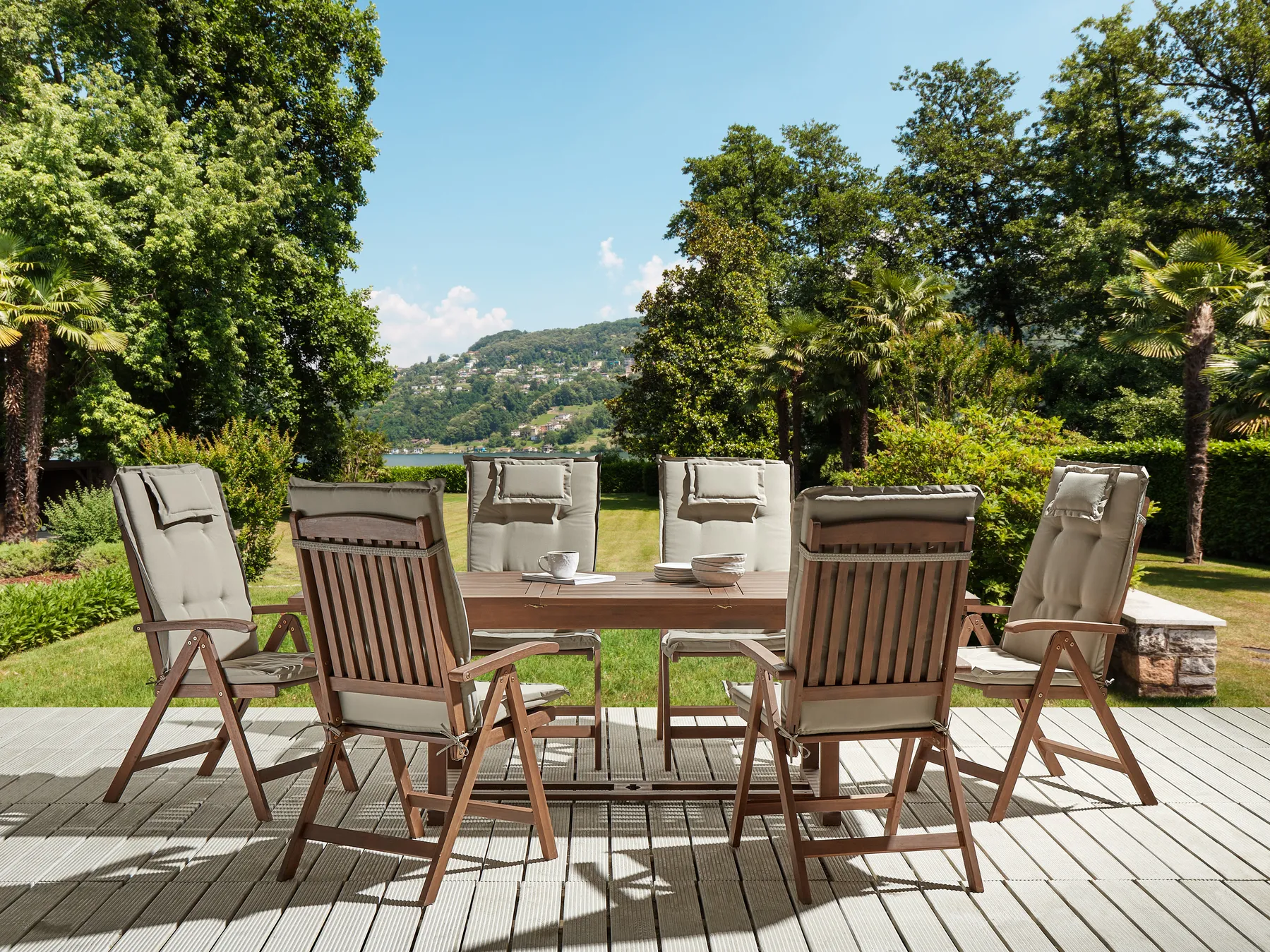 Garden Dining Set 6 Seater AMANTEA with Cushions Acacia Wood Taupe_880411