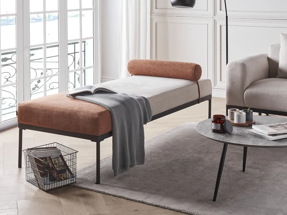 Chaise Longue MALMOS Faux Linen Golden Brown