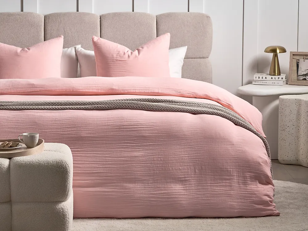 Påslakanset SUMNER 220 x 240 cm Bomullsmuslin Pastellrosa_1174603