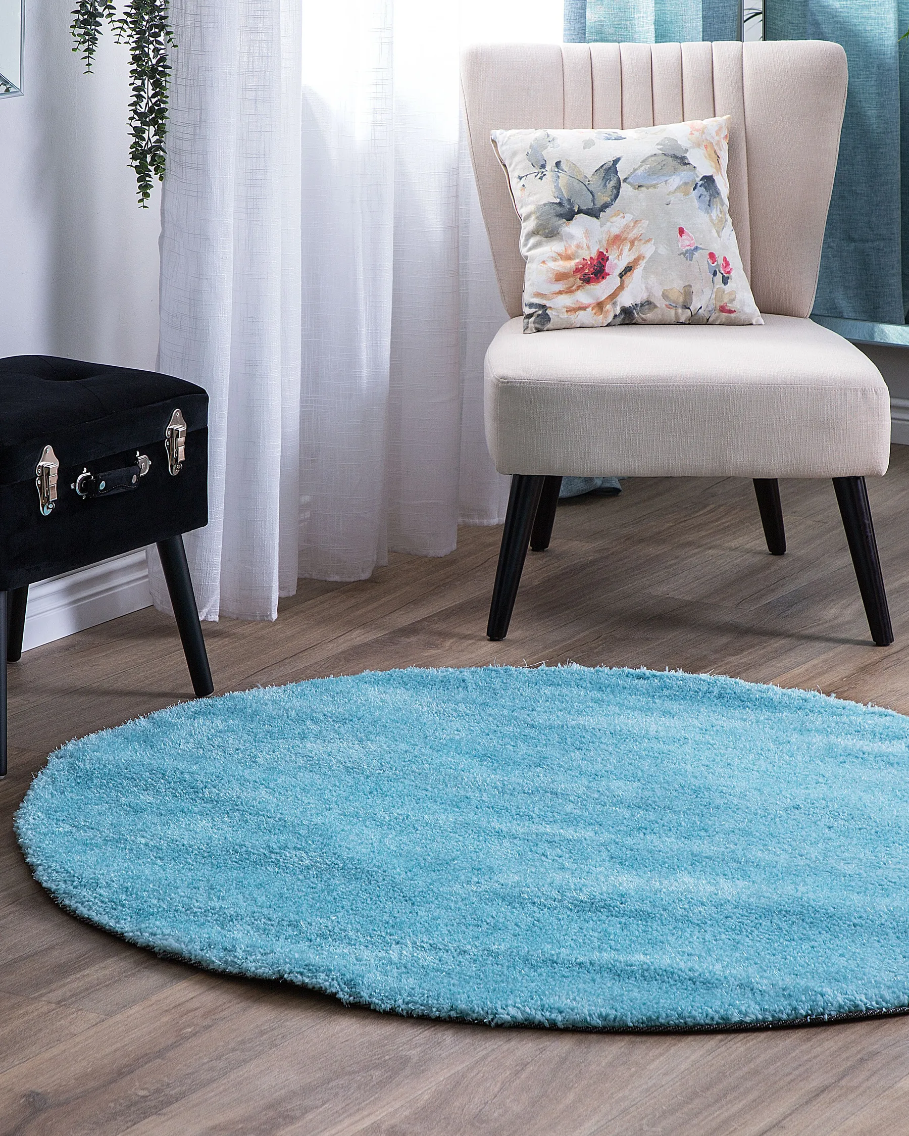 Shaggy Rug DEMRE Light Blue ø 140 cm_738132