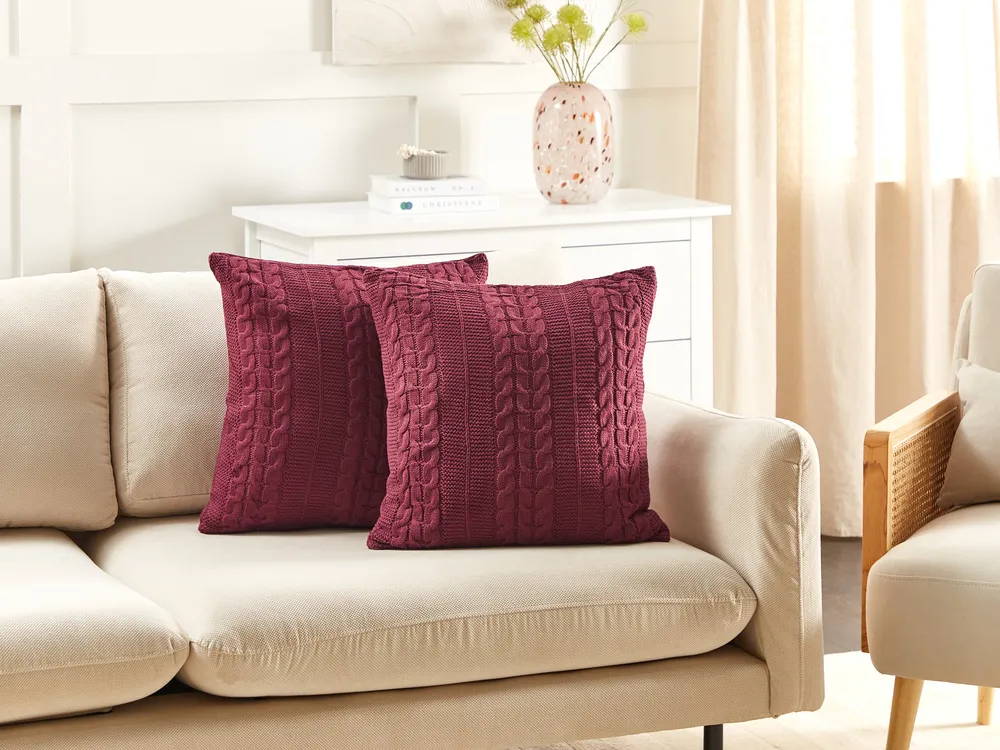 Set of 2 Decorative Cushions CADETIA 45 x 45 cm Cotton Burgundy Solid