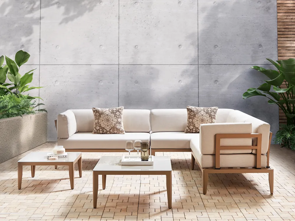 Garden Corner Sofa with Table 6 Seater RIMA III Modular Metal Light Beige Left Hand_917647
