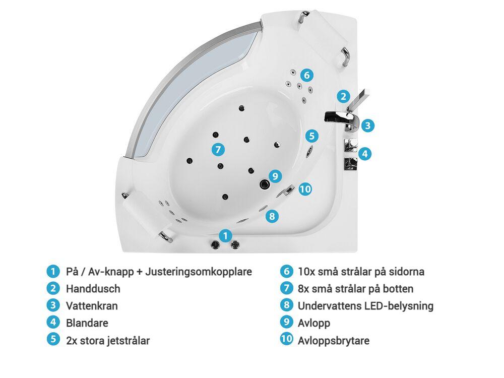 Hörnbubbelbadkar med LED MANGLE 1870 x 1360 mm Vit_807031
