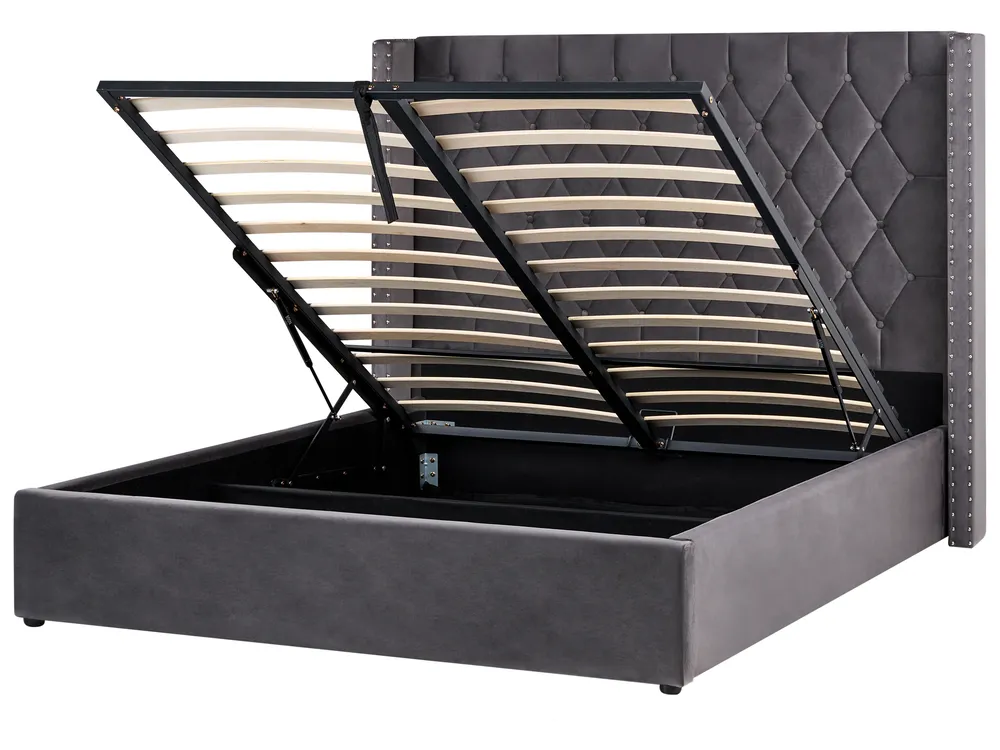 Ottoman Bed LUBBON Velvet Grey 160 x 200 cm (EU King Size)