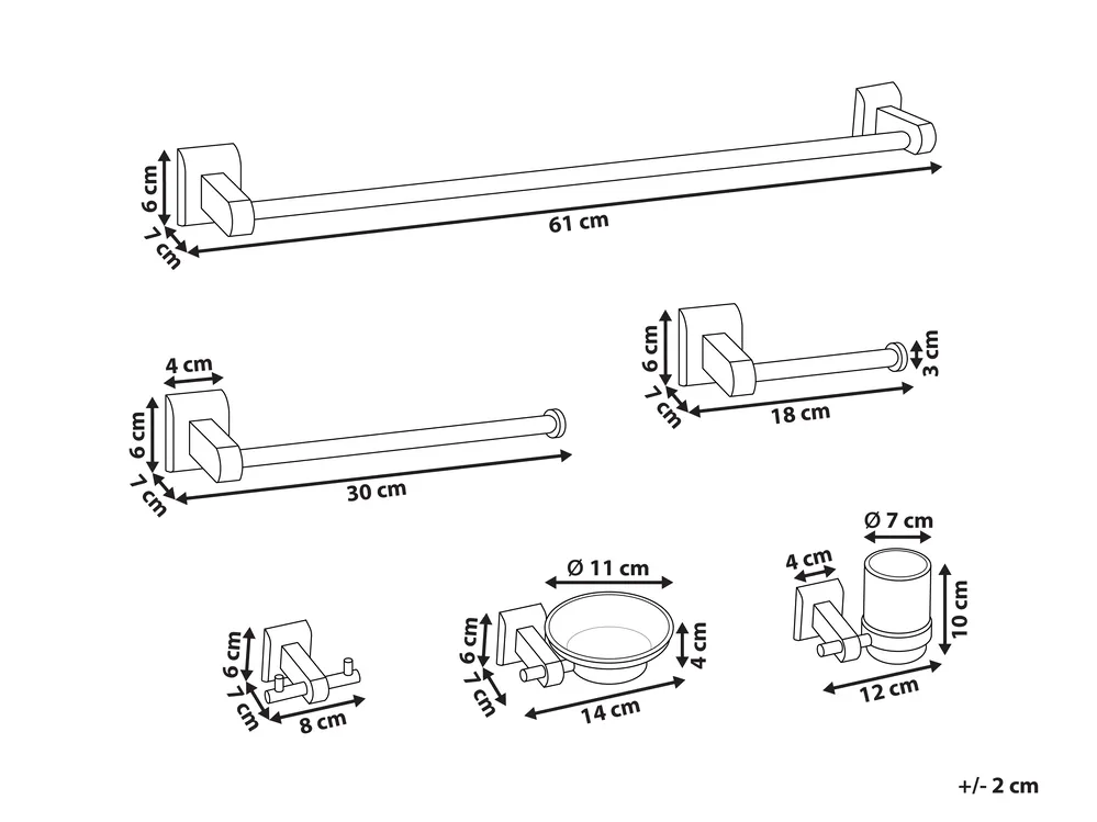 6-Piece Bathroom Hardware Set TALARA with Towel Bars and Hooks Silver_989753