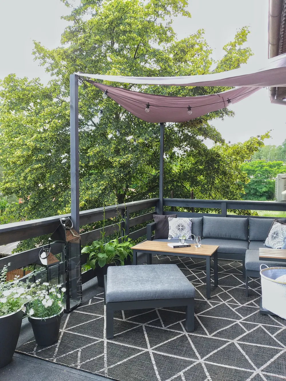 Garden Corner Sofa with Table 5 Seater MESSINA Metal Black Left Hand_776656