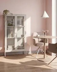 Vitrinskåp i glas NASH 90 cm Metall Ljusbeige_1091097
