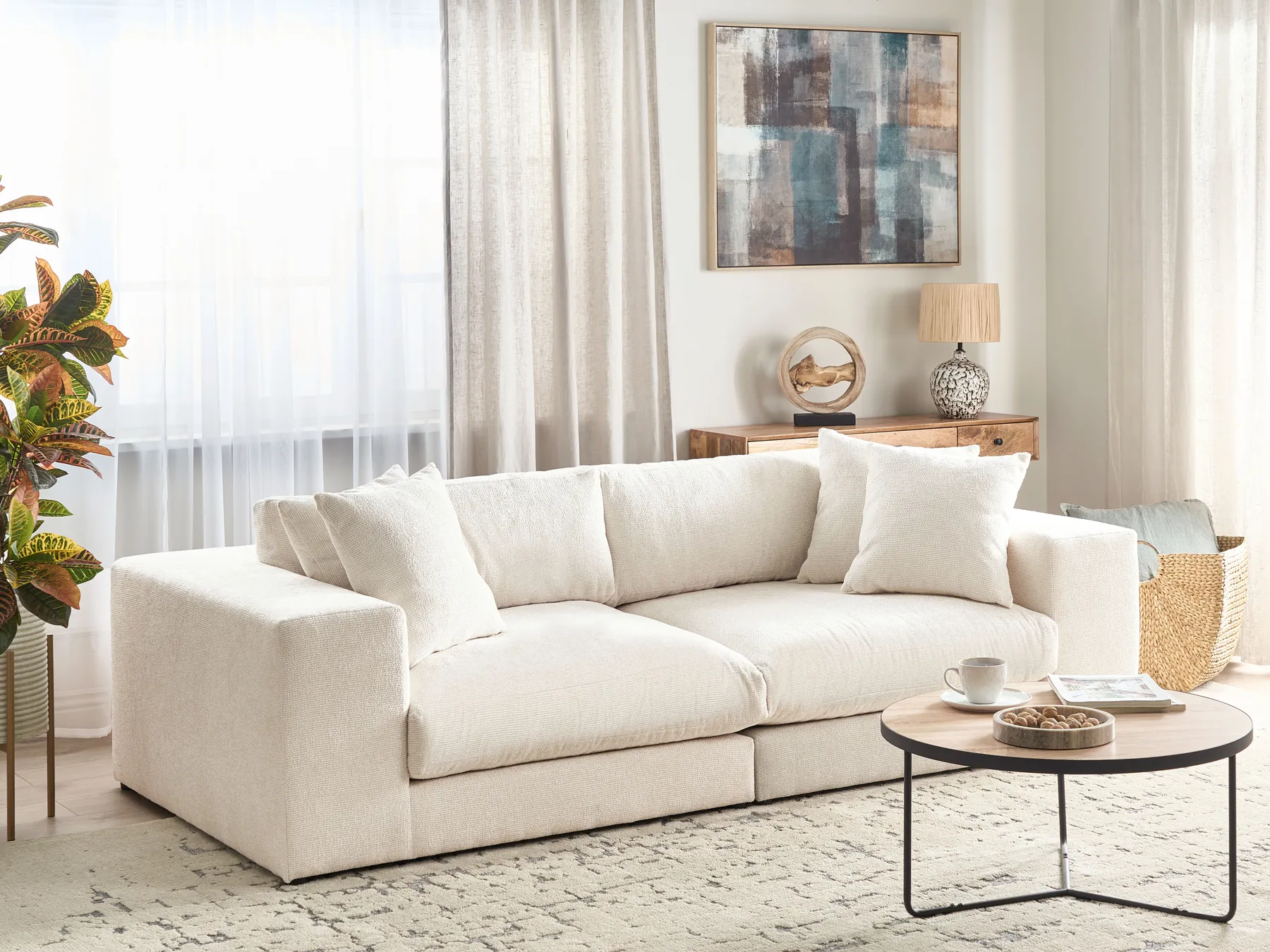 Sofa 3 Seater GLORVIKA II Fabric Off-White_923851