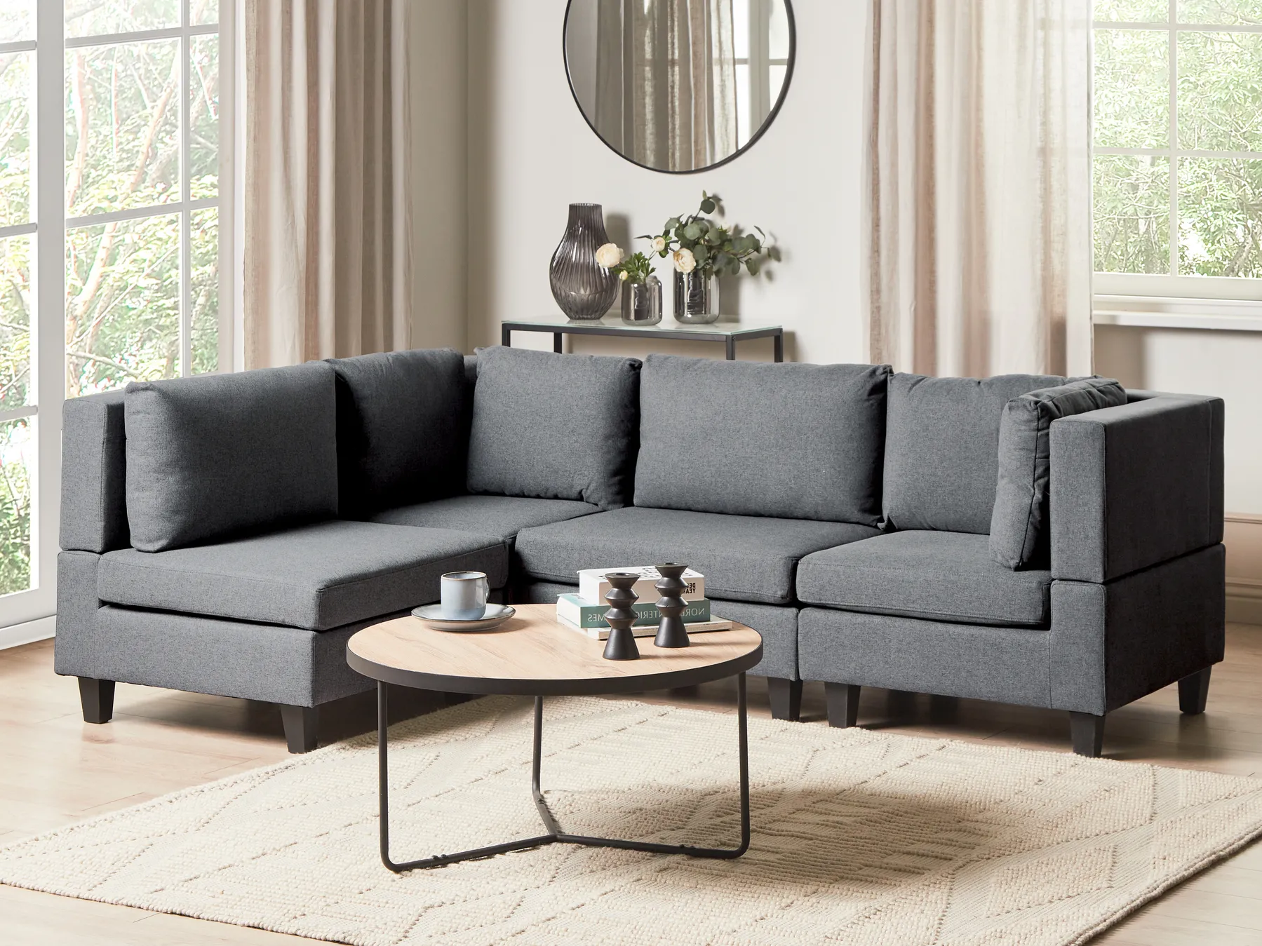 Modular Corner Sofa 4 Seater UNSTAD Fabric Dark Grey Right Hand_924601