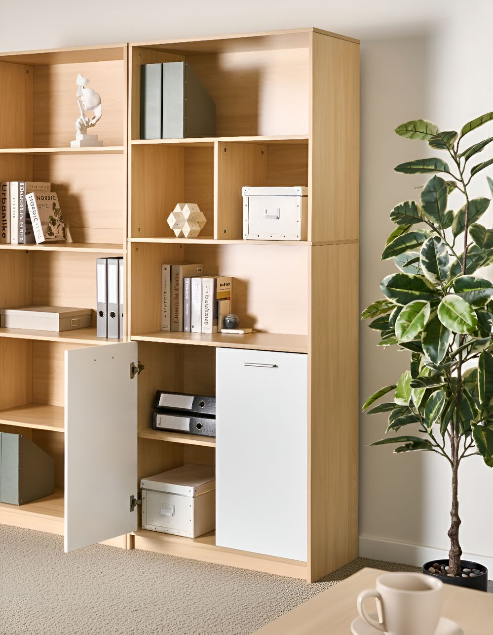 2 Door Bookcase ZEHNA Light Brown/ White