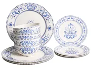 Set of 12 Dinnerware GALANGAL Porcelain White/ Blue_1068980