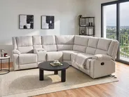 Manual Recliner Corner Sofa 5 Seater ROKKE Fabric Off-White Light Beige Left Hand_959342