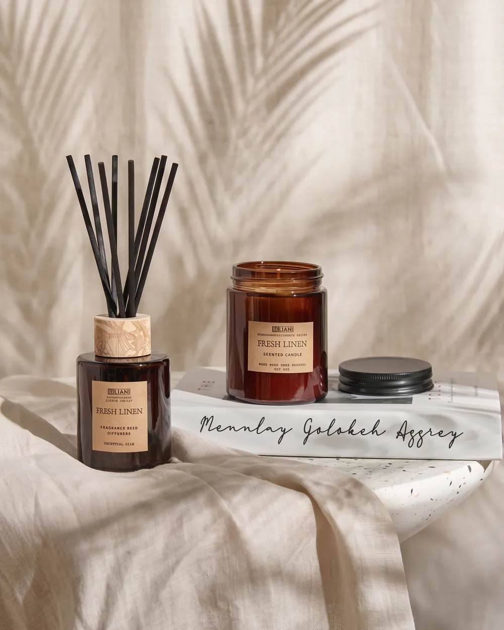 Scented Candle with Fragrance Reed Diffuser DARK ELEGANCE 9 cm Brown