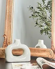 Blomstervase MOONEYE 19 cm Steintøy Off white_935231