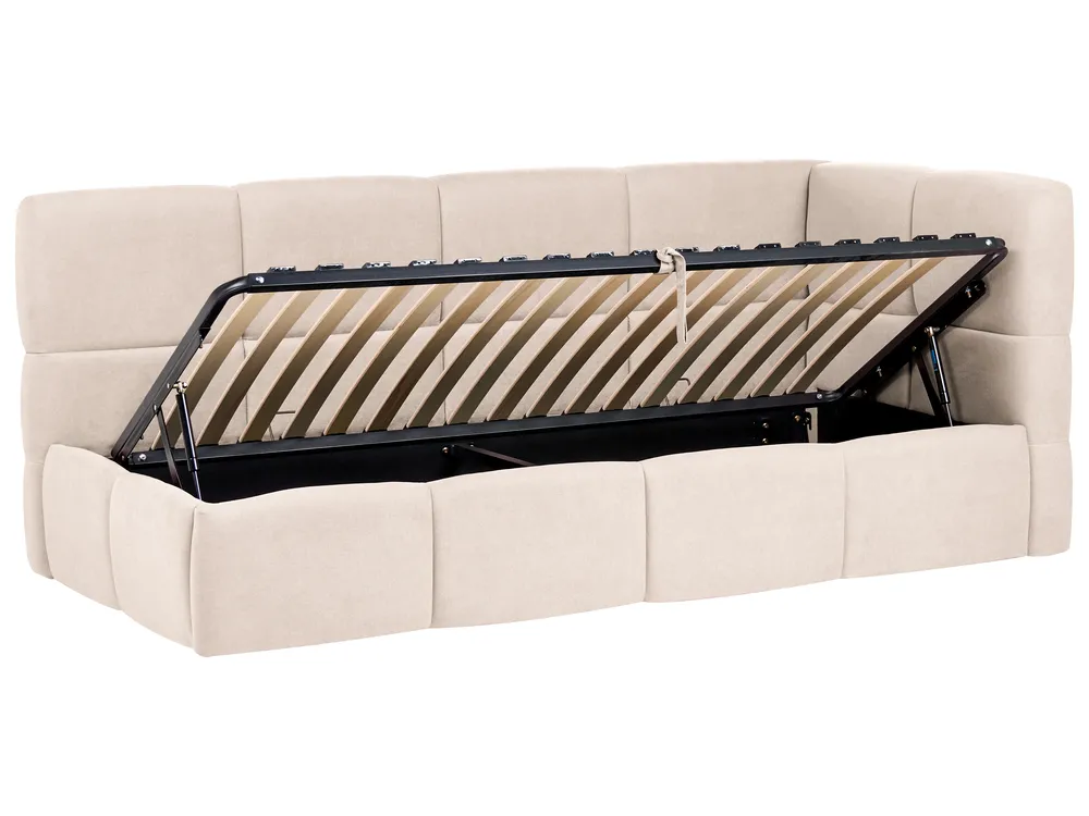 Daybed Fabric JACOU 90 x 200 cm (EU Single) with Storage Right Hand Light Beige_1092722