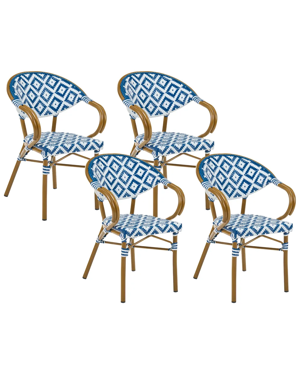 Set of 4 Garden Chairs CASPRI PE Rattan Blue/ White