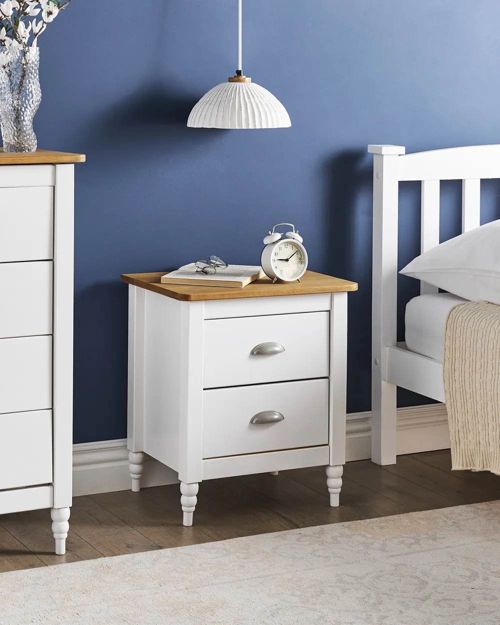 2 Drawer Bedside Table SHILLINGTON Pine Wood Brown/ White