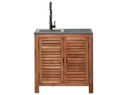 3 Piece Outdoor Kitchen Set with Sink BRUCOLI Brown/ Black Acacia Wood_1001192