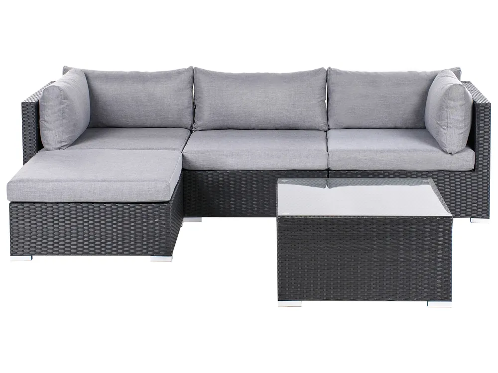 Garden Corner Sofa with Table 4 Seater SANO PE Rattan Black Right Hand
