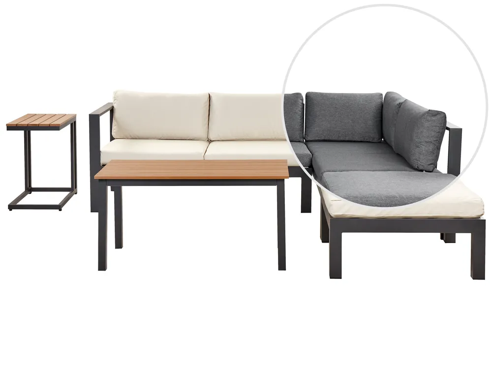 Garden Corner Sofa with Table 5 Seater MESSINA Grey/ Beige Left Hand