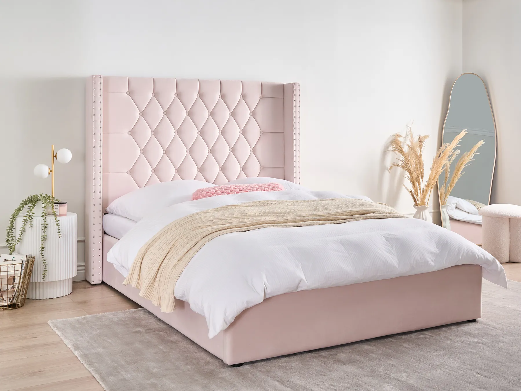 Säng med förvaring LUBBON Sammet Pastellrosa 140 x 200 cm_833867
