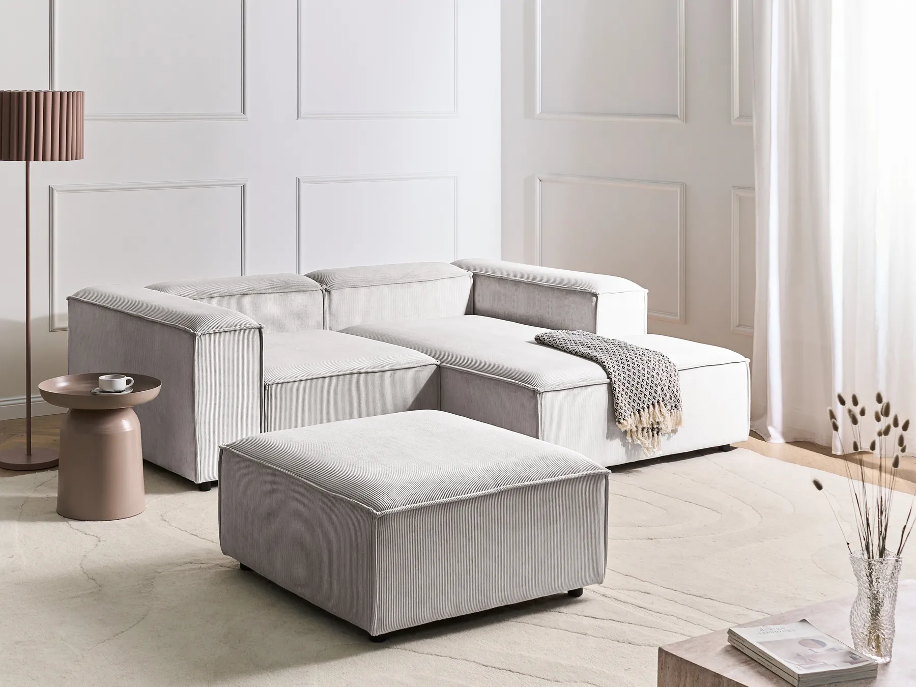 Modulär hörnsoffa 2-sits ARDAL med fotpall Manchester Off-White Vänstervänd_1008055
