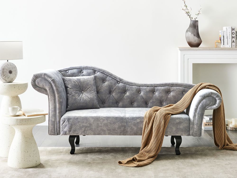 Left-Hand Chaise Longue LATTES II Velvet Grey