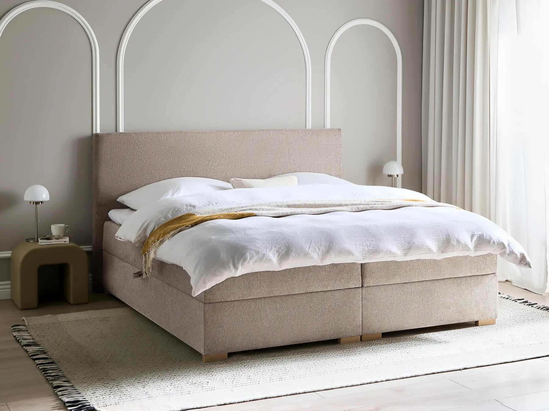 Divan Bed with Storage MAJOR Fabric Taupe 180 x 200 cm (EU Super King)_1028183