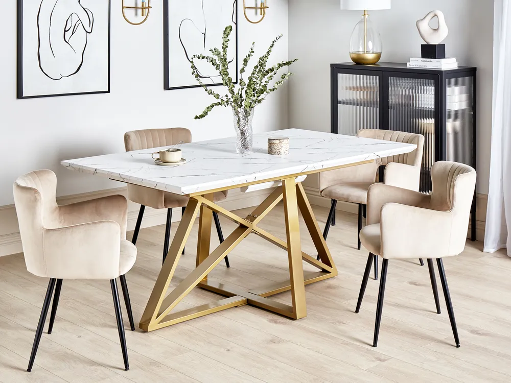 Extending Dining Table MAXIMUS White Marble 160/200 cm 90 cm