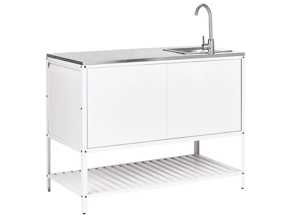 3 Piece Outdoor Kitchen Set with Sink MAENZA White Metal_1045084