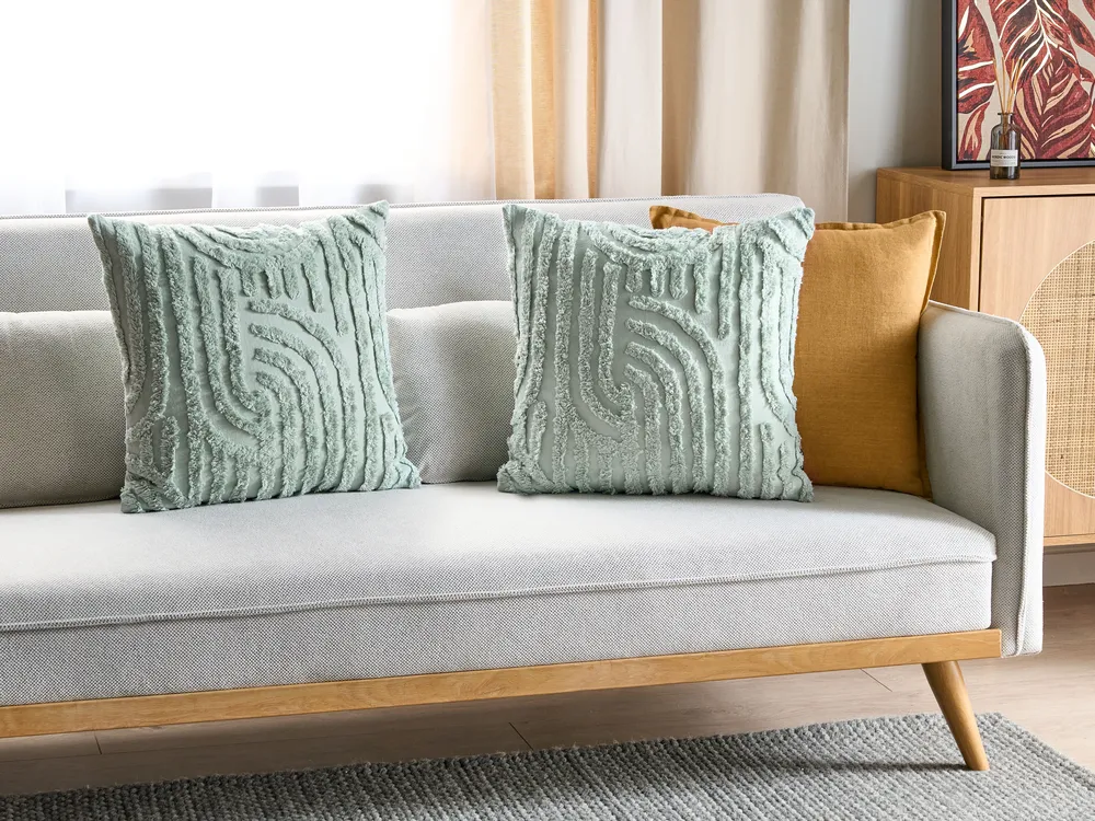 Set of 2 Decorative Cushions TELLIMA 45 x 45 cm Cotton Mint Green Geometric Pattern