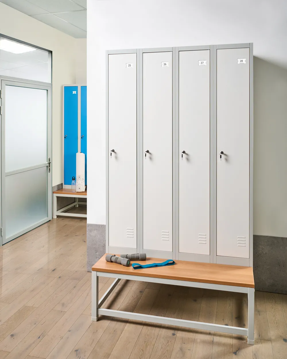 4-Door Storage Locker with Bench ATHLETE Metal Grey/ White