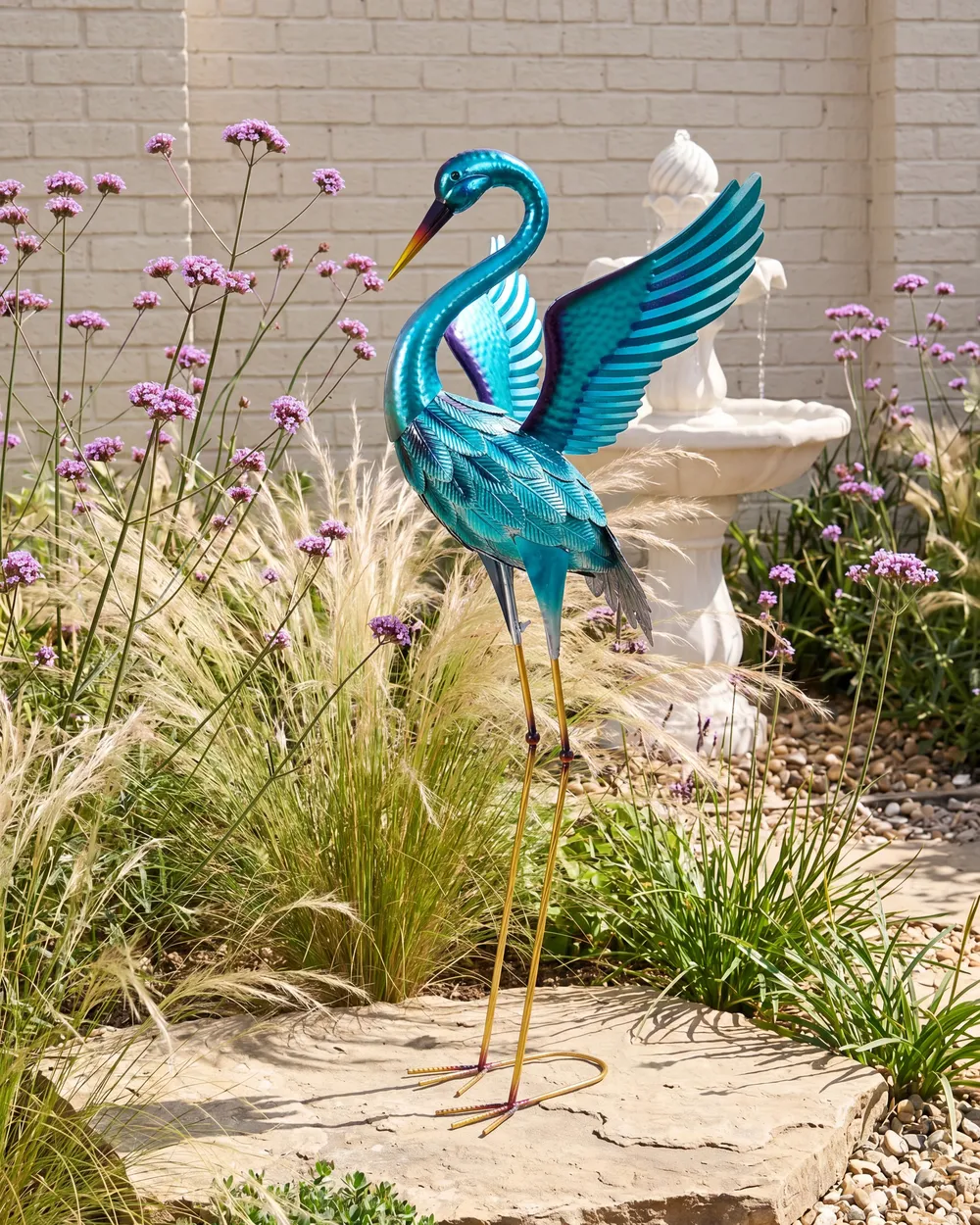Garden Statue MASBATE Crane Blue
