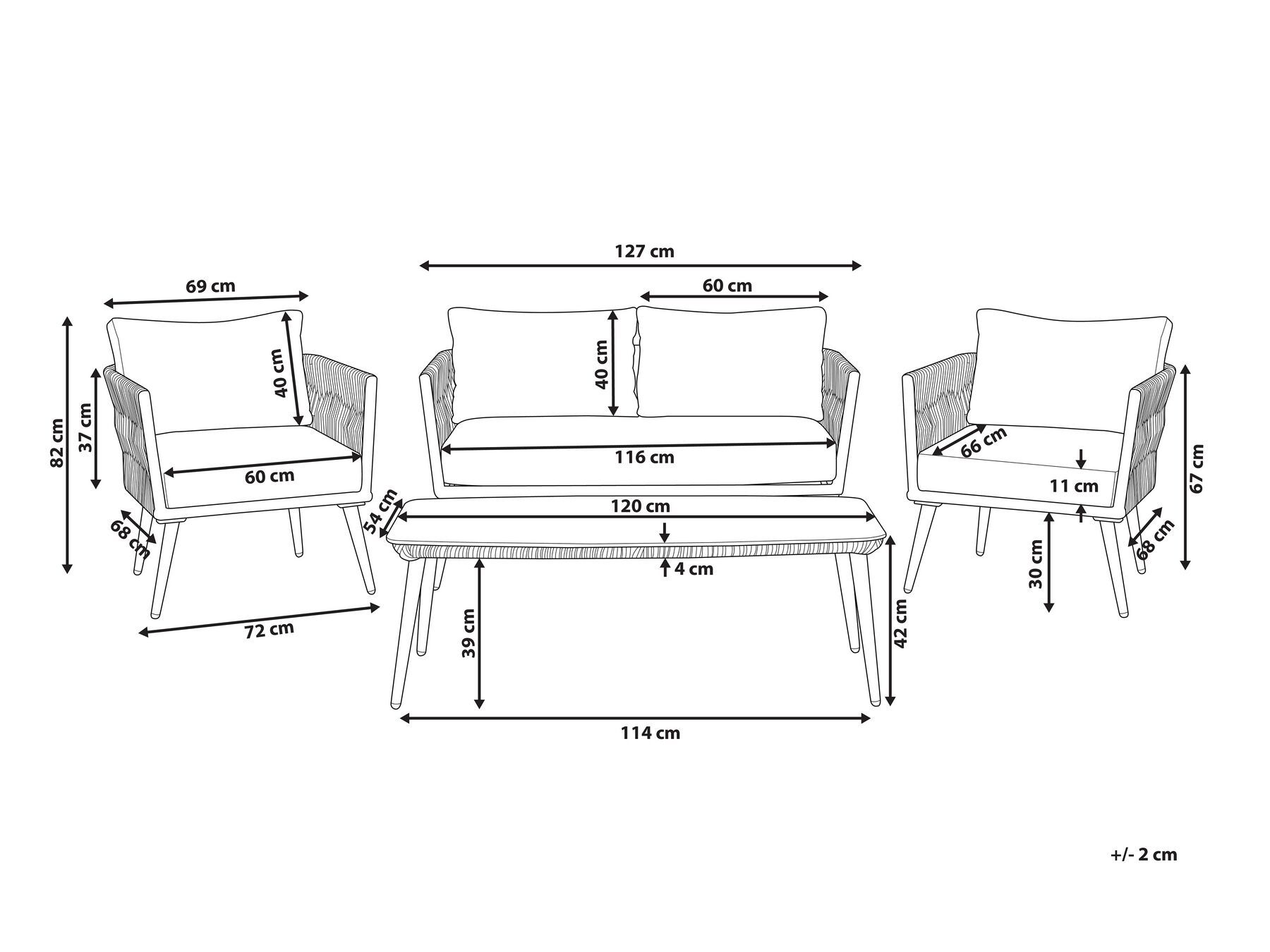 Garden Lounge Set with Table 4 Seater PREVEZA PE Rattan Grey_739476