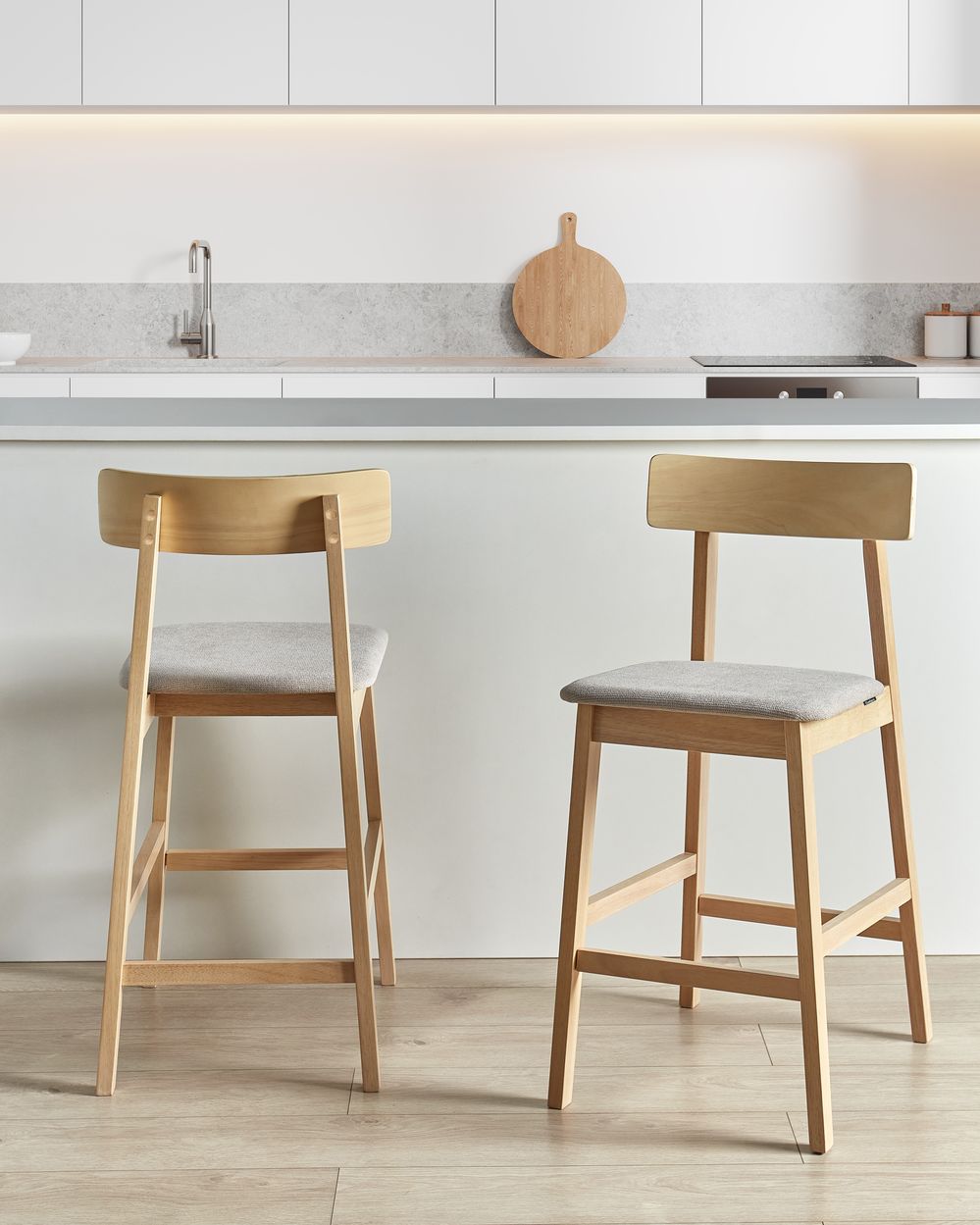 Set of 2 Bar Chairs ISANTI Wood Light Brown/ Taupe