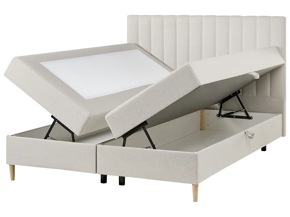 Divan Bed with Storage OFFICER Fabric Off-White 160 x 200 cm (EU King Size)_1188157