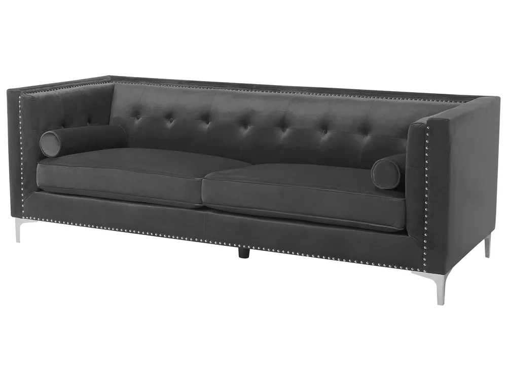 Sofa 3 Seater AVALDSENES Velvet Dark Grey_751756