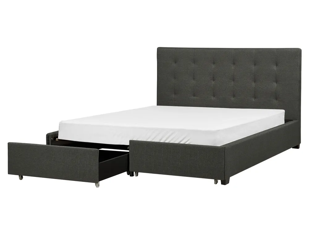Bed with Storage Drawers LA ROCHELLE Fabric Dark Grey 160 x 200 cm (EU King Size)