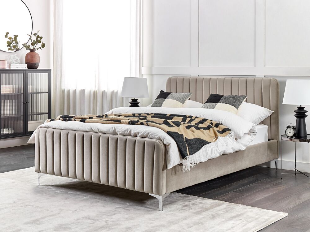 Bed Velvet LUNAN 140 x 200 cm (EU Double) Taupe