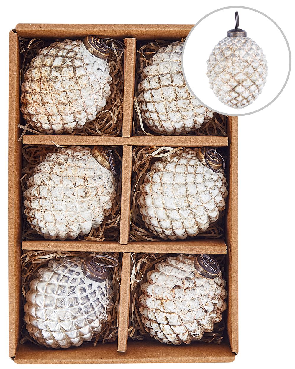 Set of 6 Baubles LAITON Glass Off-White