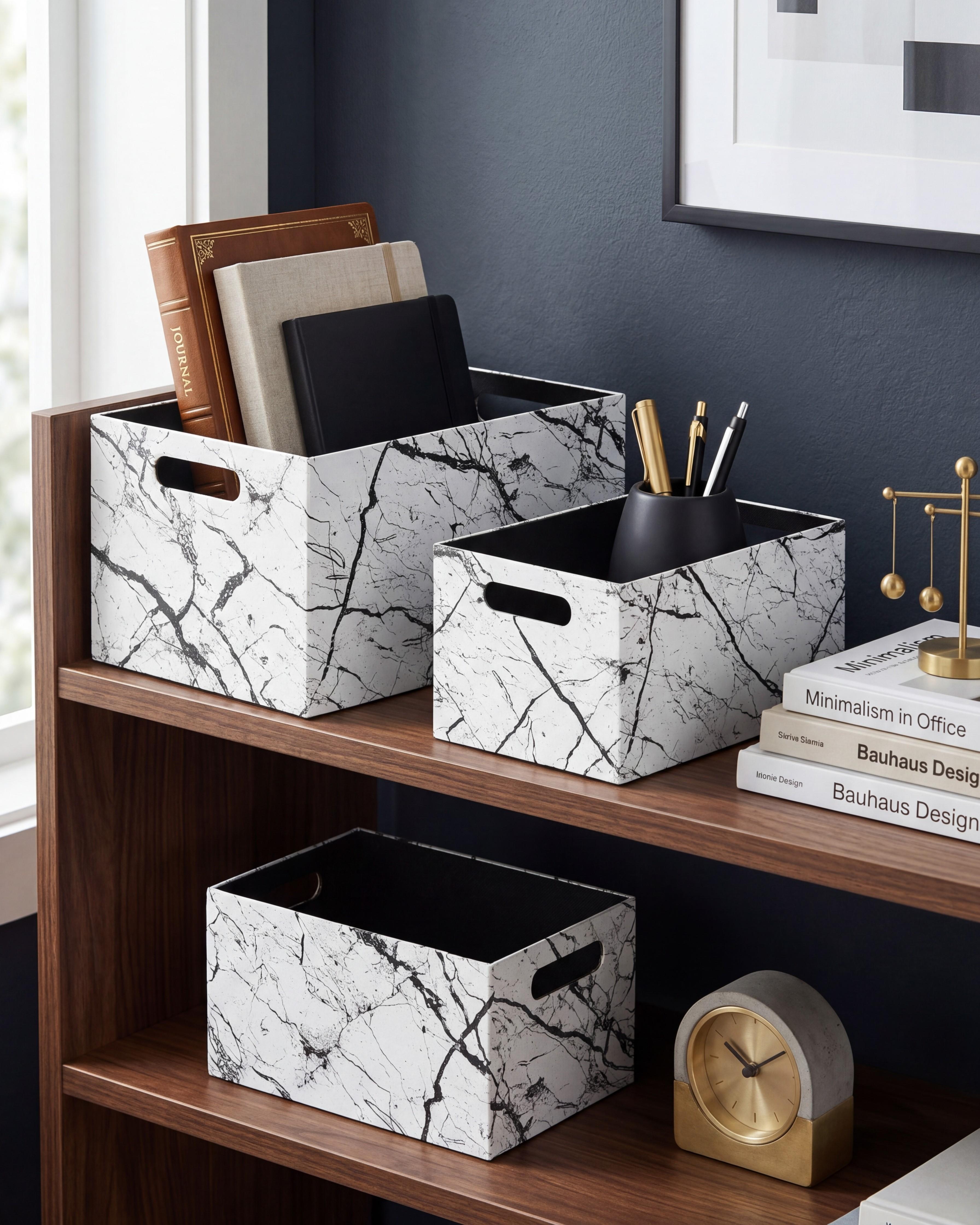Set of 3 Boxes LARSA Faux Leather White