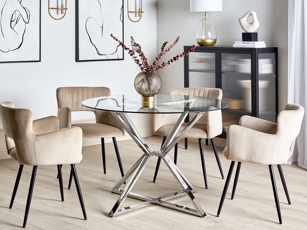 Dining Table BOSCO Silver 105 cm 105 cm Tempered Glass
