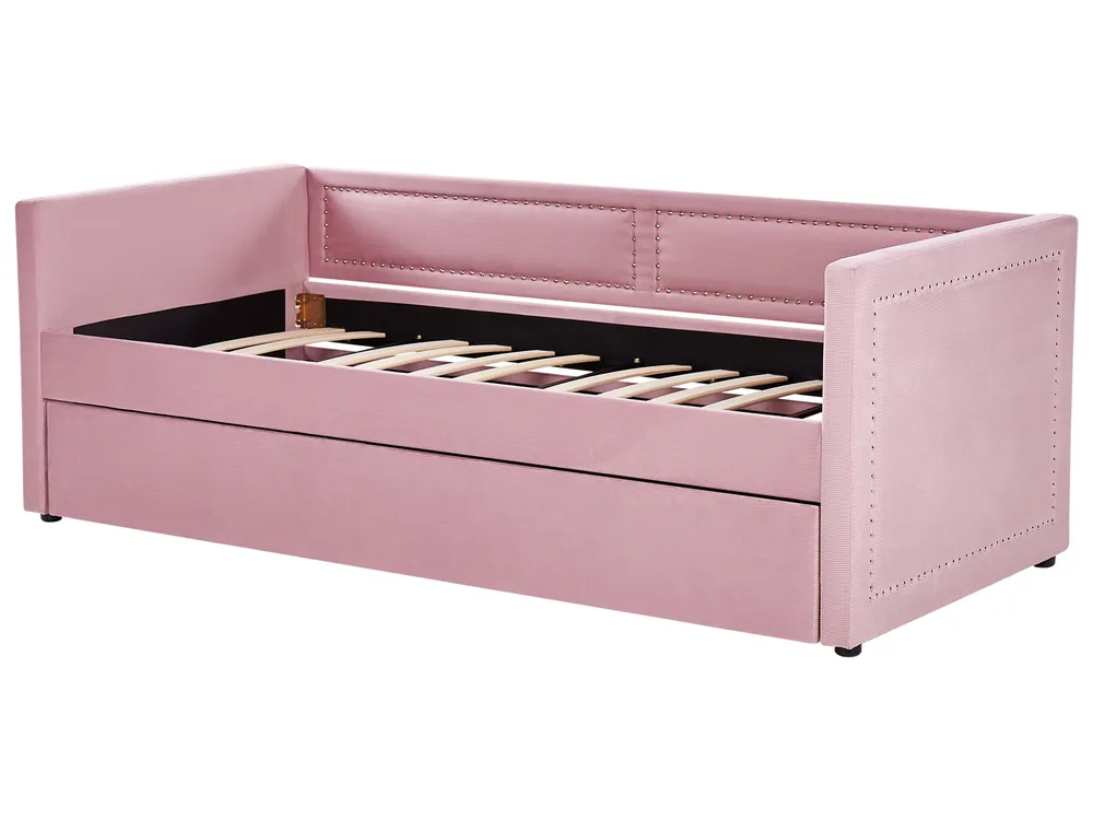 Trundle Bed Corduroy MIMIZAN 90 x 200 cm (EU Single) Pink_960488