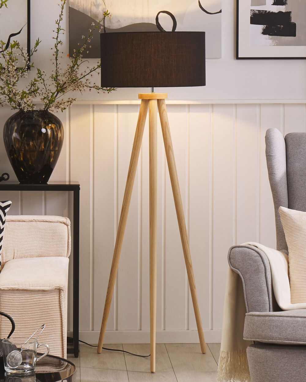 Floor Lamp NITRA Oak Wood Black