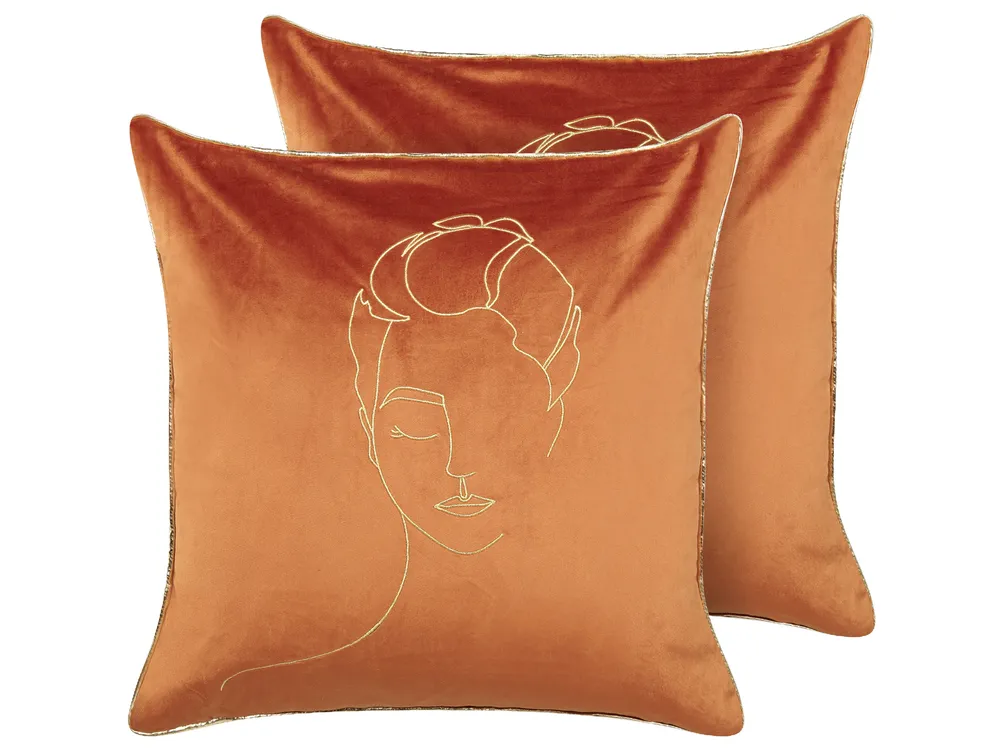 Set of 2 Decorative Cushions CROCUS 45 x 45 cm Velvet Orange Abstract Pattern
