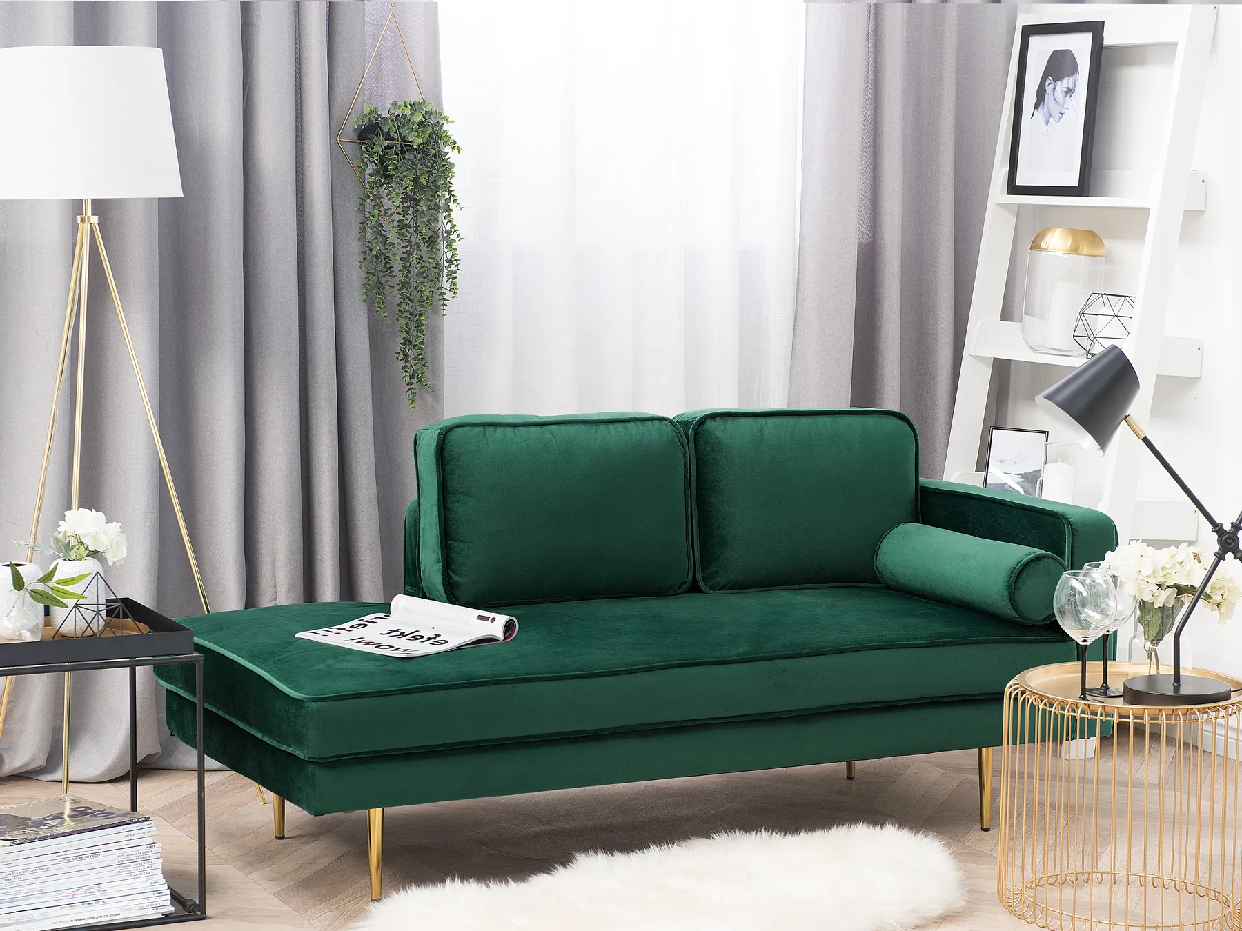 Right-Hand Chaise Longue MIRAMAS Velvet Emerald Green_739178