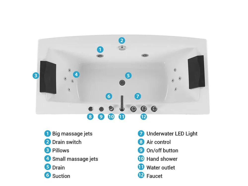 Corner Hot Tub with LED MOOR 1730 x 810 mm White_782685